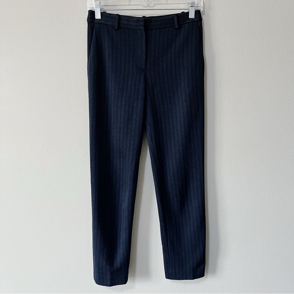 Theory Tailor Trouser C Cropped Dress Pant Pale Stripe Knit Navy Blue Size 00 - Picture 5 of 13